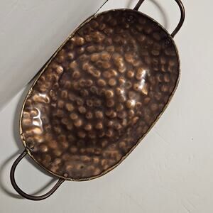 Vintage Godinger Hammered Copper Oval Serving Tray with Brass Handles
